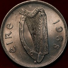 Uncirculated 1968 Ireland 2 Shillings Foreign Coin
