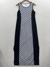 Chico's Women’s 1 (Medium) Black White Geo Sleeveless Stretch Tank Maxi Dress