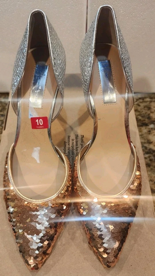 INC Koree Gold Sequin & Silver Glitter Heels D’Orsay Size 10M - Image 3 of 4