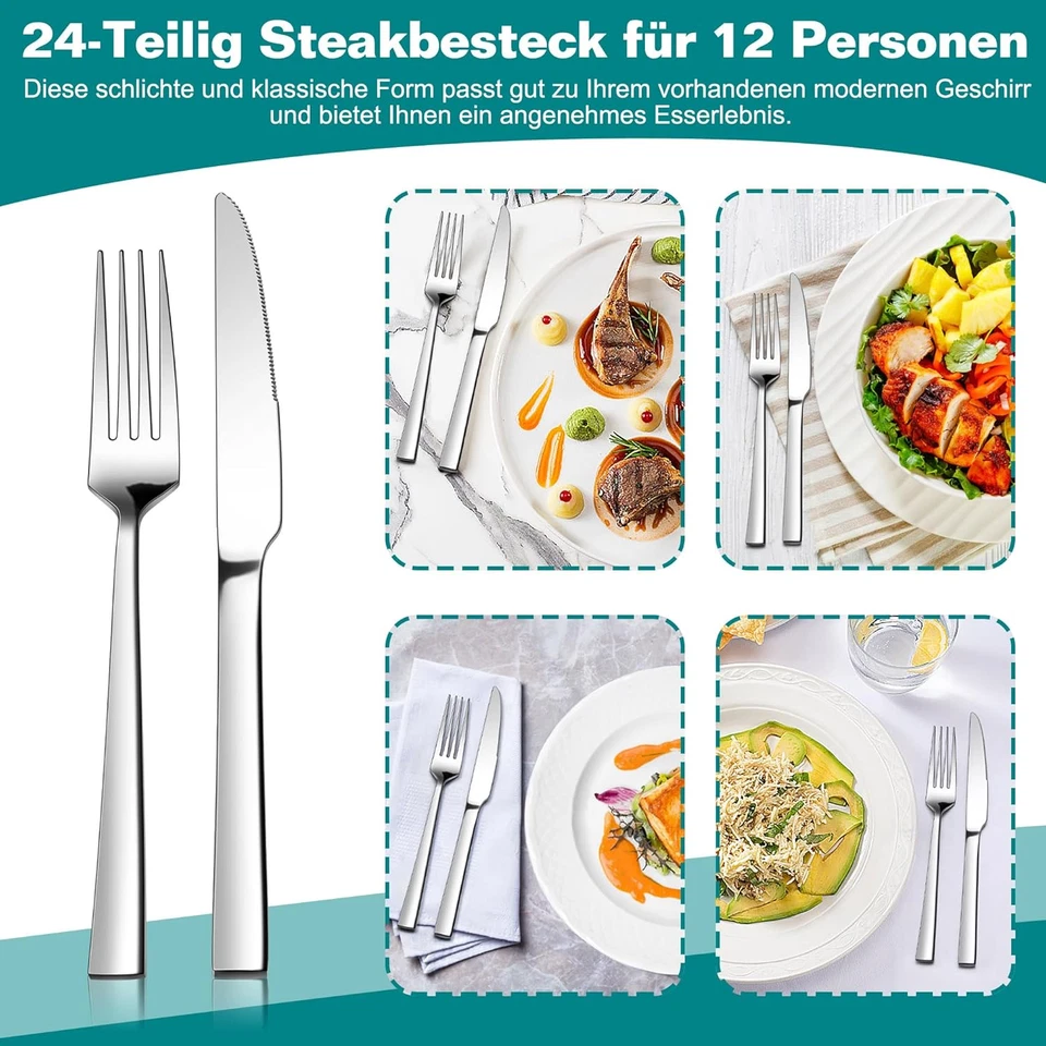 Steakbesteck Edelstahl 24st Messer Gabel 12 Personen spülmaschinenfest - Bild 4 von 4