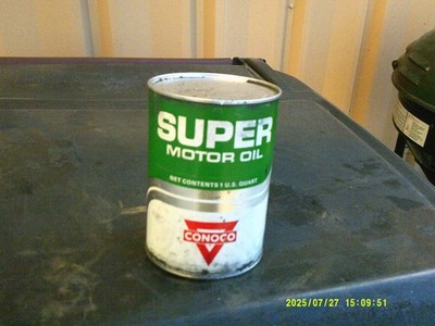Vintage Conoco Motor Oil Can FULL Rare Graphic Motor Oil Quart Can