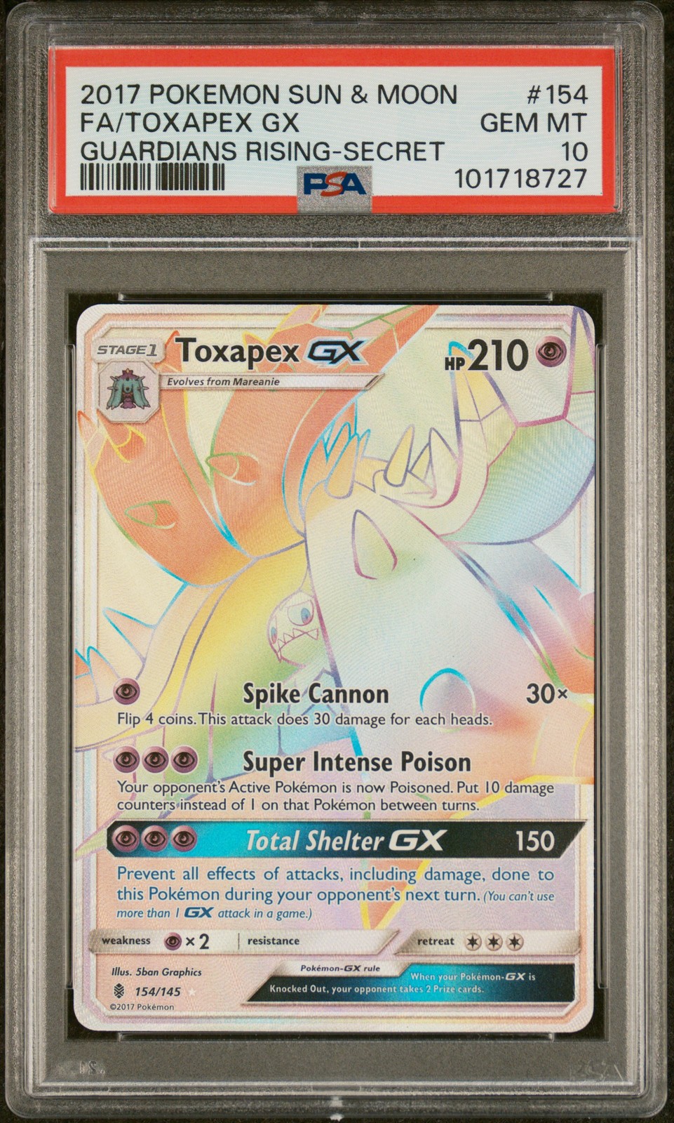 2017 Pokemon Sun & Moon Guardians Rising 154 Toxapex GX PSA 10 101718727