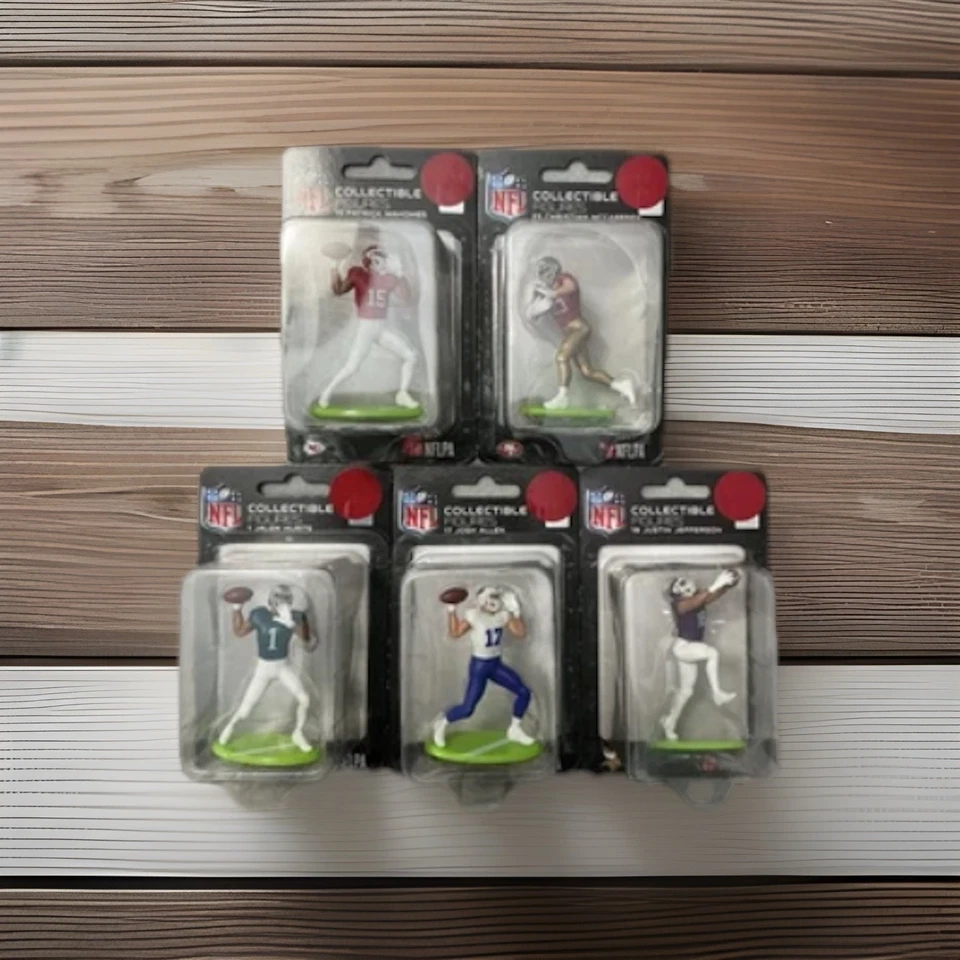 NFL Collectible Figures Set of 5. McCaffrey,Mahomes,Allen,Hurts,Jefferson- New - Image 3 of 4