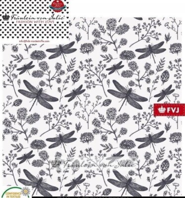 Dunkle Libellen, French Terry, Blumen, ecru, Sommer Sweat, Stoff (S60)
