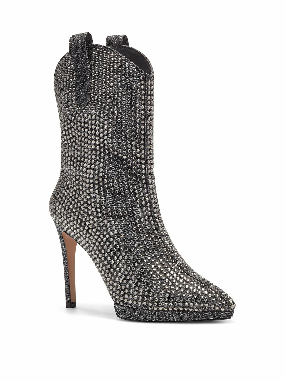 Jessica Simpson Vianne Rhinestone Embellished Pointed Toe Western Inspired Booties, Womens, 7M, Pewter