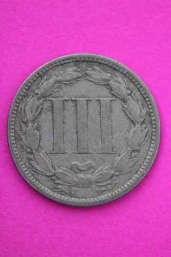 1867 Three 3 Cent Nickel Scarce Semi Key Date Type Coin Philadelphia Mint 177 - Picture 2 of 4