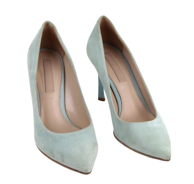 HUGO BOSS LIGHT BLUE REAL LEATHER SUEDE HIGH HEEL POINTED CLASSIC PUMP SHOES 36