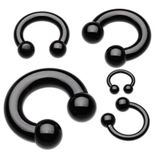 Horseshoe Ear Eyebrow Lip 16 Gauge 3/8" 4mm Balls Titanium Black IP SET of 2