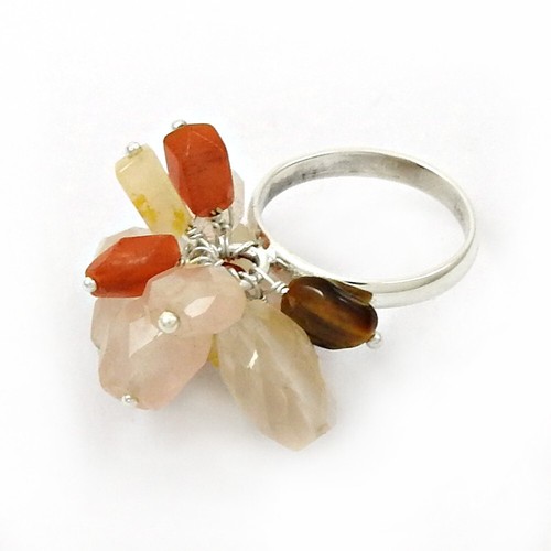 Natural Rose Quartz Gemstone Beaded Pink Ring Size O 925 Sterling Silver B22 - Picture 3 of 6