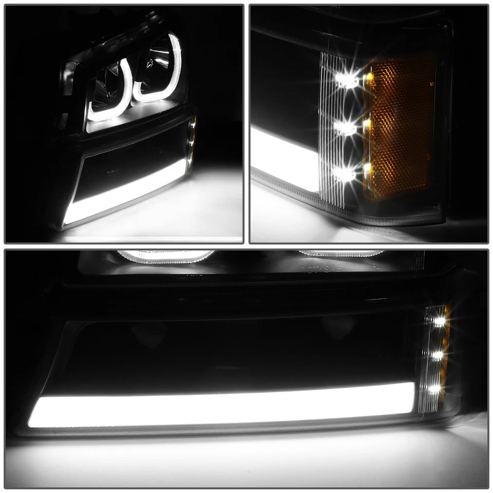 PARA 2003-2007 SILVERADO AVALANCHE J-HALO LED DRL FAROS PARACHOQUES LÁMPARAS NEGRO Foto 4 de 4