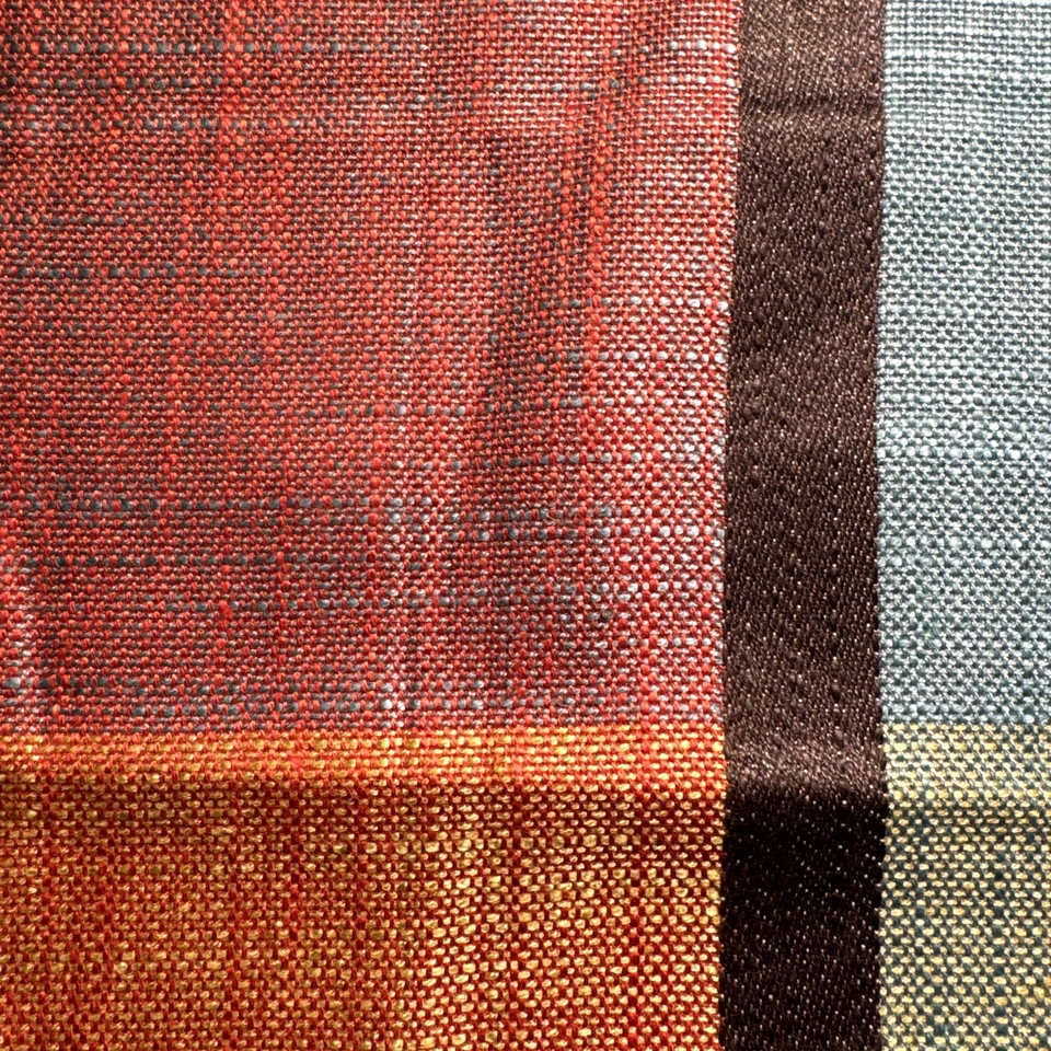 Dogwood Fabrics Alpine Plaid Orange Green Blue Linen Decor Fabric Sample #7 - Image 3 of 4