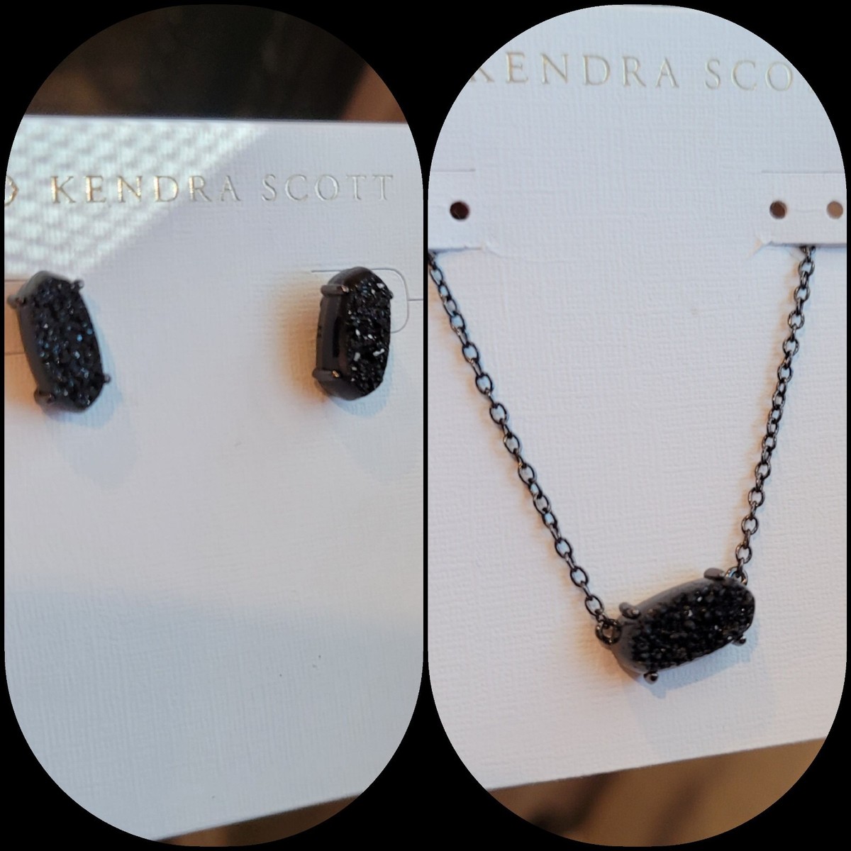 Kendra Scott Black Drusy Stud Earrings And Dainty Necklace Set in