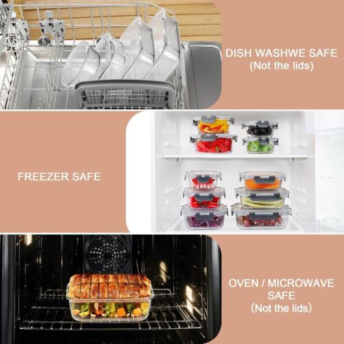 Borosilicate Glass Meal Prep Containers - 15 Pack with Airtight Lids & BPA Free - Picture 6 of 9
