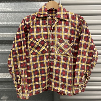 Vintage 40s 50s Loop Collar Printed Flannel Shirt Small McGreevey 