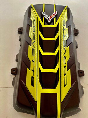 2020/24 CORVETTE ENGINE CAFFEINE BROWN/ACCELERATE YELLOW SILVER EMBLEM CF NEW!