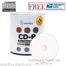 100 SmartBuy CD-R CDR 52X 700MB/80Min White Thermal Hub Printable Disc 4 Everest