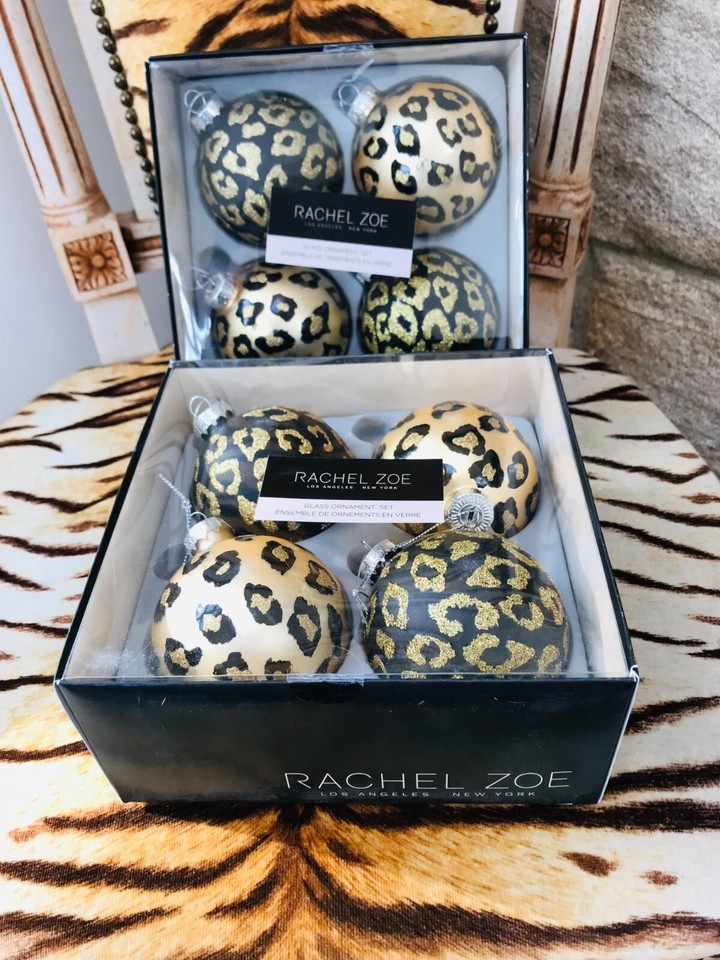 new-rachel-roy-leopard-cheetah-animal-print-christmas-tree-baubles-x8