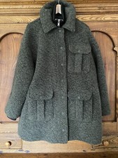 Ganni 40 M L Wool Boucle Jacket Coat Knit Collar Cuffs Kalamata Olive Green