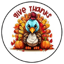 GIVE THANKS TURKEY THANKSGIVING ENVELOPE SEALS LABELS STICKERS PARTY FAVORS