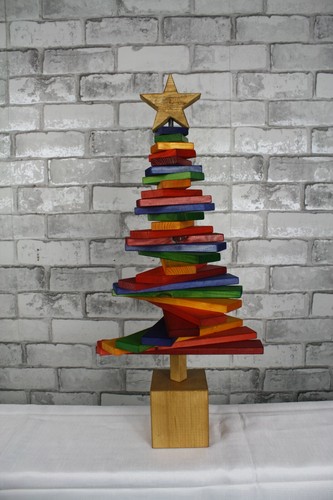 Infinity Eco Wooden Decorative Christmas Tree Multicoloured Handmade 60cm tall - Picture 2 of 12