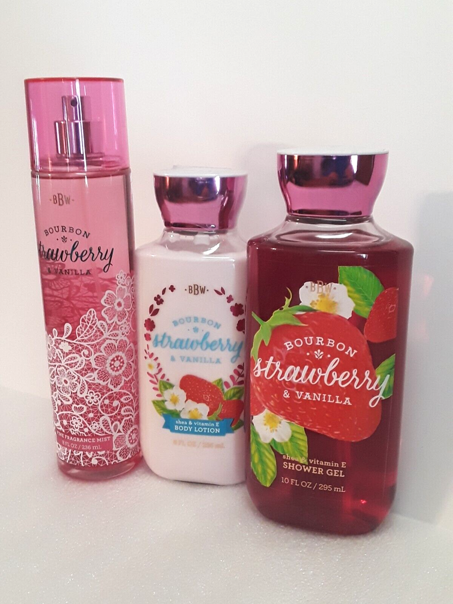 BBW Bourbon Strawberry Vanilla Fragrance Mist Shower Gel SEALED