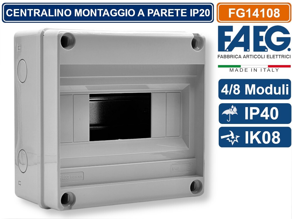 FAEG CENTRALINO DA PARETE 6/8 MODULI GUIDA DIN INCORPORATA IP40 174 x 174 x 102M