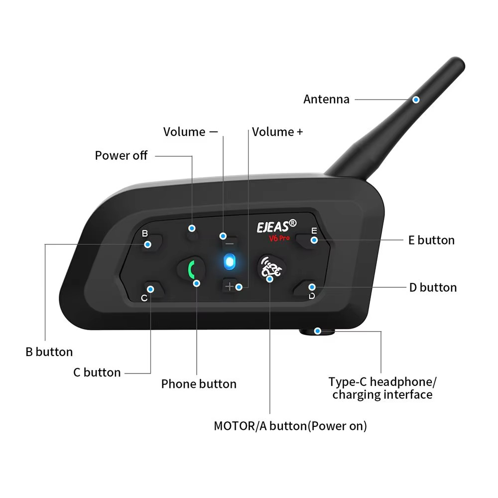 Interfono Moto Bluetooth Casco 1200m Comunicatore Auricolare 850mah - Miniatura 17