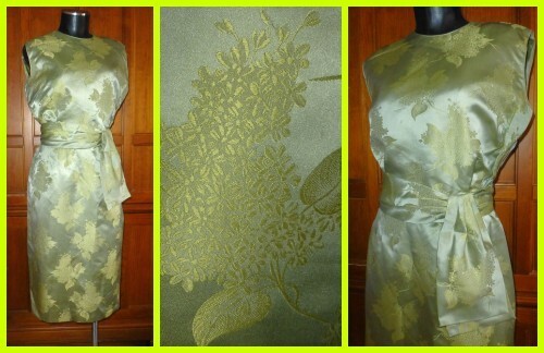 VTG 50s 60s Silk Damask Wiggle Cocktail Evening Party Sheath Vixen Belted DRESS - Picture 1 of 13