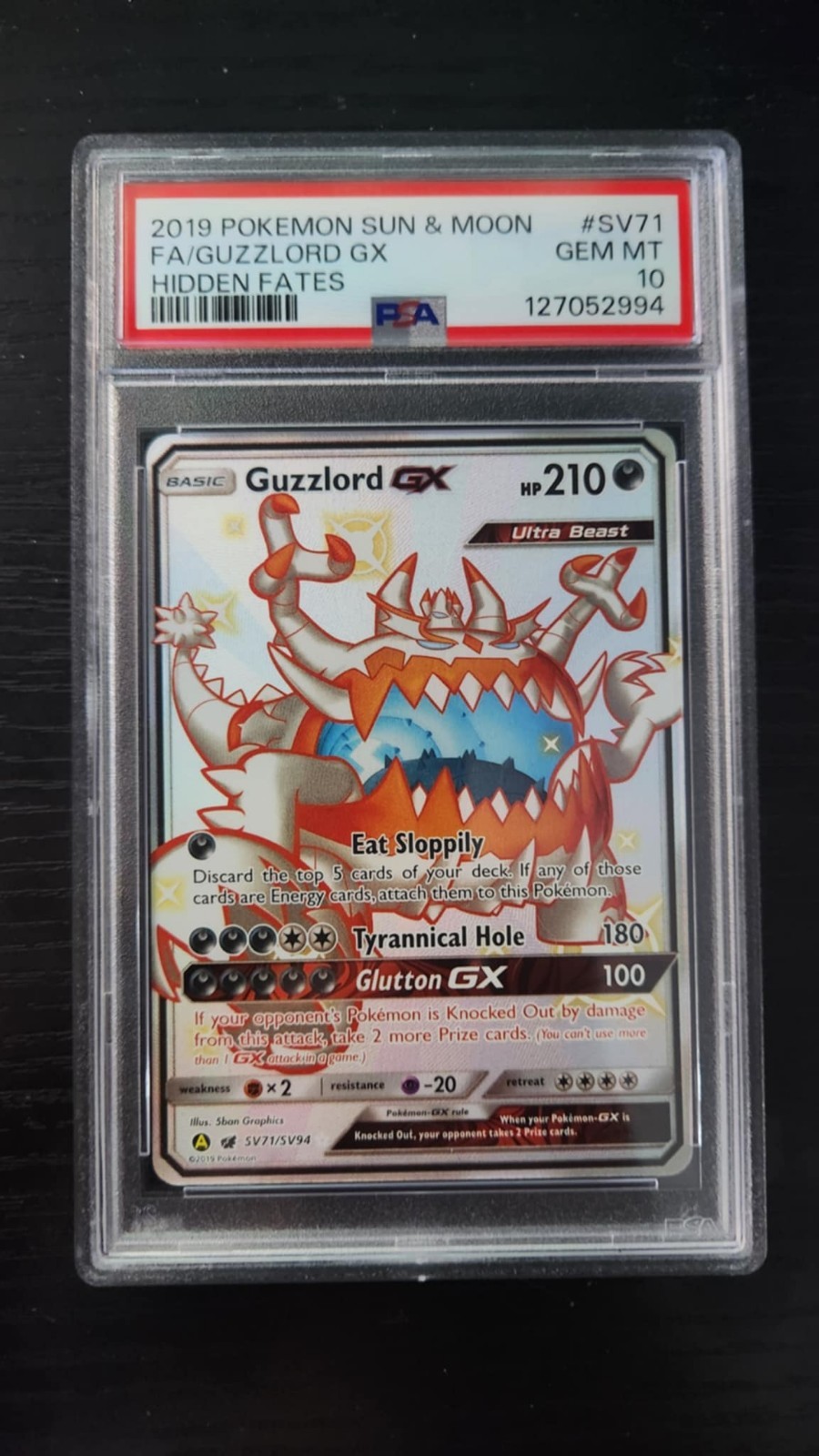 Guzzlord GX SV71/SV94 Hidden Fates Shiny Vault Holo PSA 10