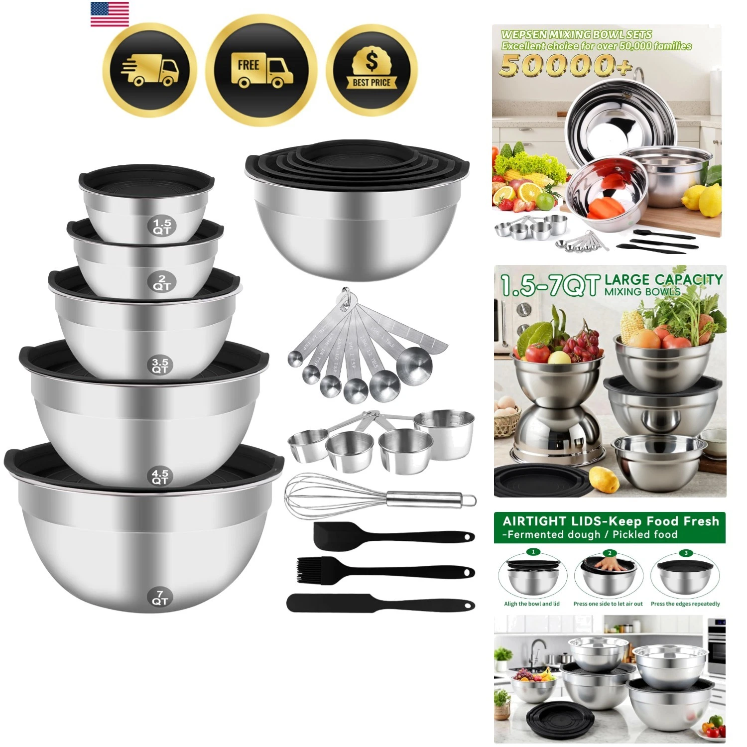 Mixing Bowls Set, 25PCS Stainless Steel Mixing Bowl with Lid Set, Large Nesti...
Opens in a new wind