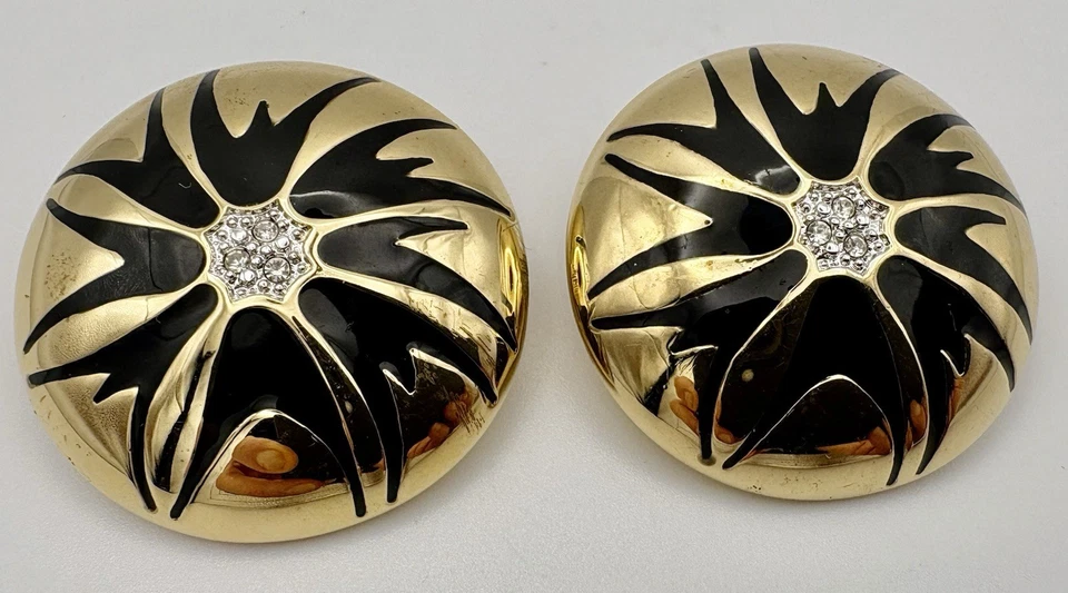 Pierre Lang Ohrringe, PL - Ohr-Clips Vintage , vergoldet mit Stein & Emalle BO63 - Bild 2 von 3