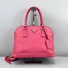 AUTH PRADA Medium Rose Pink Saffiano Leather Dome Top Handle Bag