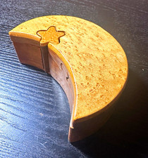 Handcrafted Wooden Crescent Moon & Star Puzzle Decor trinket jewelry box