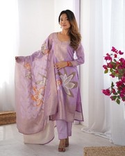 Bollywood Style Chanderi Silk Lavender Salwar Kameez And Dupatta For Women Party