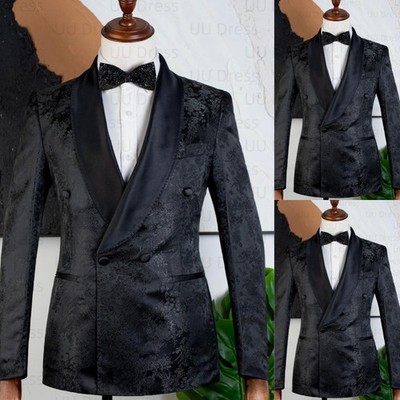Black Paisley Men's Suits Shawl Lapel Formal Party Banquet Tuxedos Fashion Wear