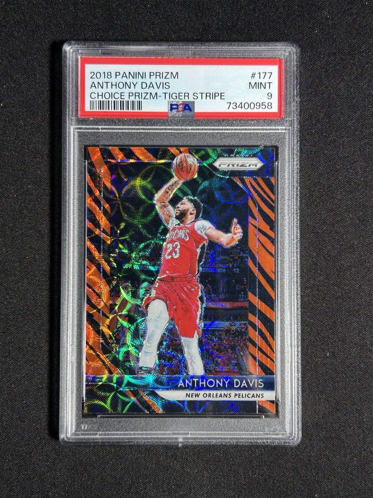 2018 Panini Prizm Anthony Davis #177 Tiger Stripe Prizm PSA 9