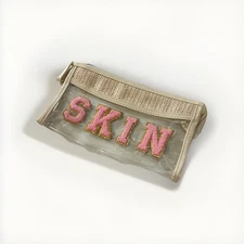 SKIN Pink Gold Glitter Zippered Portable Travel Accessories Makeup Bag New