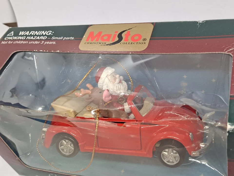 MAISTO Die Cast Rojo Volkswagen Escarabajo Adorno de Navidad Santa y Rudolph Nuevo en Caja Foto 3 de 4
