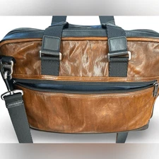 TUMI Alpha Bravo Andrews” All Leather Slim Brief Laptop Brown/Black Excellent
