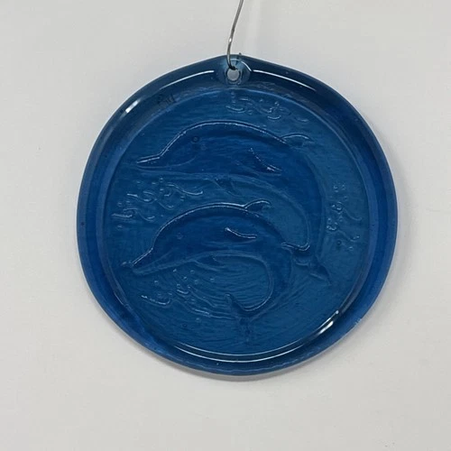 Blue Glass Ornament or Sun Catcher w/ Dolphin Design Blenko Style