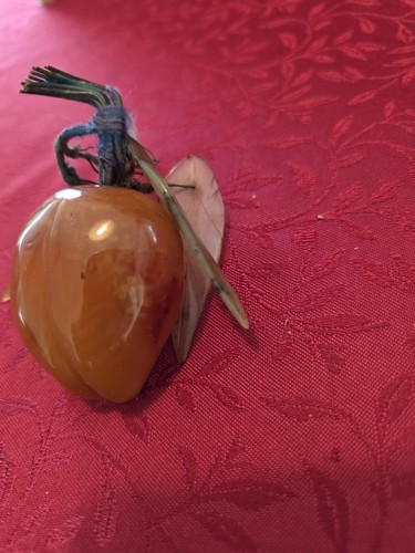 Vintage Chinese Hardstone Apricot Fruit With Leaves - Picture 3 of 10