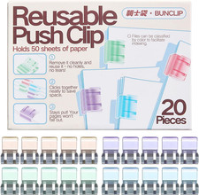 Push Paper Clips  Binder Clips, 20 Pack Medium Reusable Heavy Duty Clamps, No D