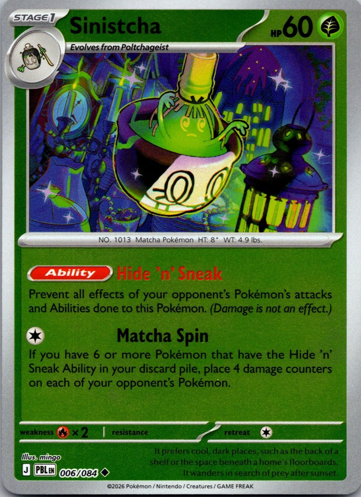 Sinistcha Pitch Black Pokemon Uncommon Reverse Holo Near Mint 006/084
