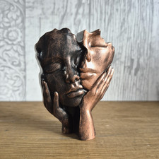 Hand Cast Stone Couple Ornament Black & Copper H10.5cm W8cm Handmade Gift Boxed