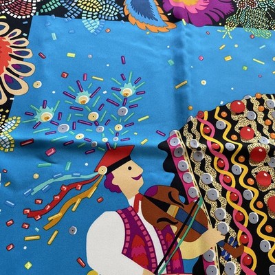 Hermes Silk Scarf Carre 90 Costume De Fete Blue ,Unworn | eBay