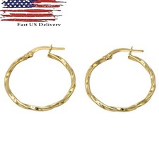 14k yellow gold Twist Round Hoop woman Earrings gift A64