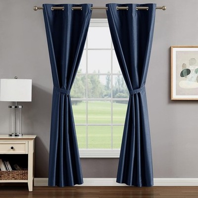 Creative Home Ideas Faux Silk Blackout Curtains 38''W x 84''L (Pack of 4), Blue