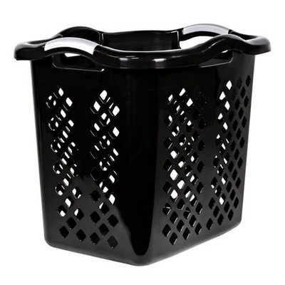 2 Bushel Lamper Plastic Laundry Basket with Silver Handles, Black, Adult