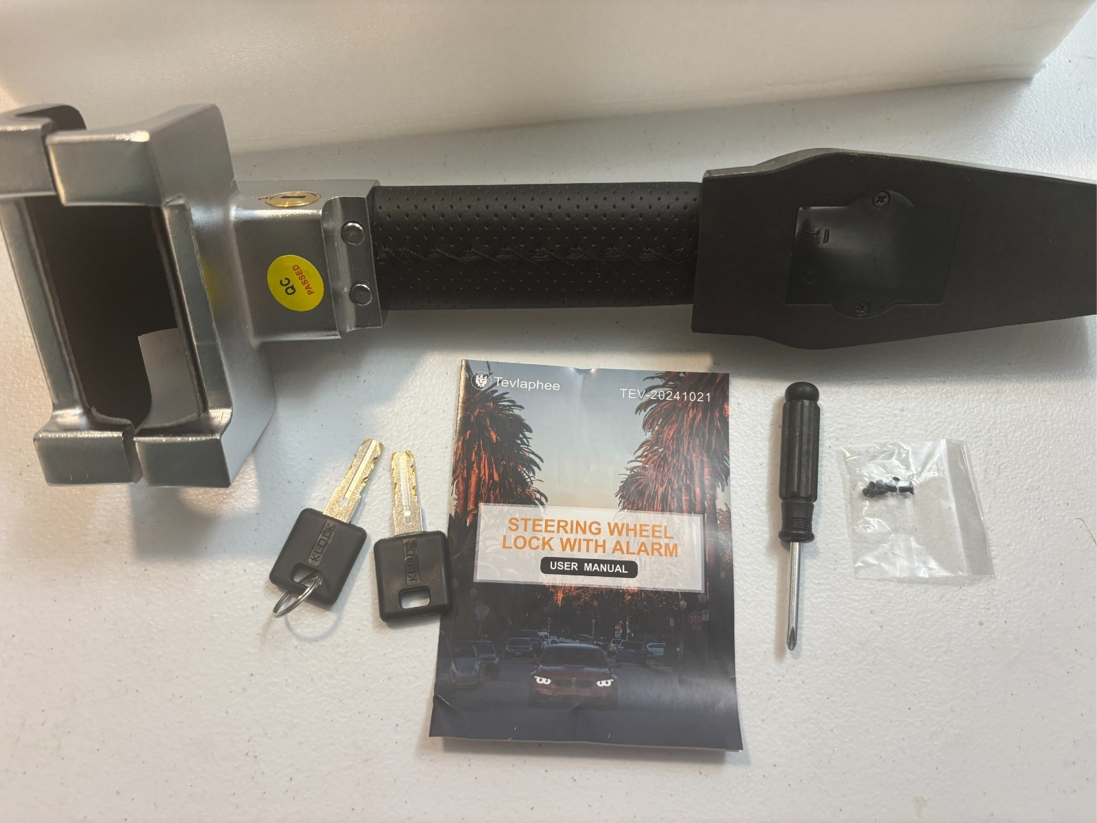 Tevlaphee Steering Wheel Lock With 120Db Alarm Anti-Theft Car Security Device