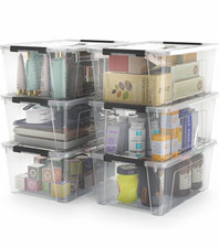 5 FIVE Clear Stackable Plastic Storage Containers w/ Lids, 11 x 7.7 x 4.6 in